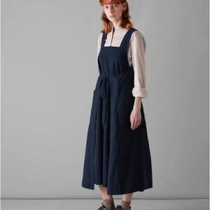 TOAST navy cotton apron dress